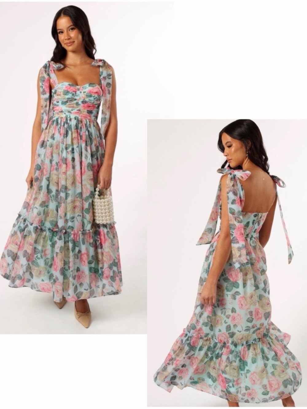 PETAL & PUP NWT Floret Sleeveless Bow Tie Shoulder Ruffle Midi Dress XS